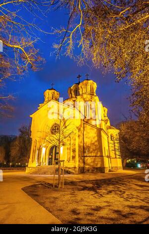 Slowenien, Ljubljana, serbisch-orthodoxe Kirche bei Nacht Stockfoto