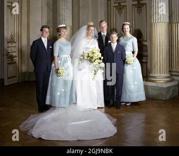 ARKIV 1961. Prinzessin Birgitta und Prinz Johann Georg von Hohenzollern während ihrer Hochzeit. Mit Kronprinz Carl Gustaf (kürzlich König C arl Gustaf) und Prinzessin DÃ©sirÃ©e Foto:Scanpix Historical/ Kod:1901 Scanpix SCHWEDEN Stockfoto