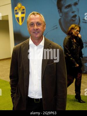 MALMO 2010-11-15 die niederländische Fußballlegende Johan Cruyff wird während eines Besuchs der schwedischen Fußballgala in der Malmo Arena am 15. November 2010 gesehen. Johan Cruyff ist 68 Jahre alt gestorben Foto: Andreas Hillergren / SCANPIX / Kod 10600 Stockfoto