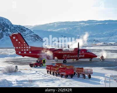 Kangerlussuaq Flughafen im Winter, Drehscheibe für alle Flüge in Grönland. (Nur Für Redaktionelle Zwecke) Stockfoto