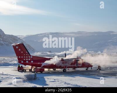 Kangerlussuaq Flughafen im Winter, Drehscheibe für alle Flüge in Grönland. (Nur Für Redaktionelle Zwecke) Stockfoto
