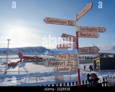 Kangerlussuaq Flughafen im Winter, Drehscheibe für alle Flüge in Grönland. (Nur Für Redaktionelle Zwecke) Stockfoto