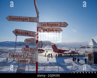 Kangerlussuaq Flughafen im Winter, Drehscheibe für alle Flüge in Grönland. (Nur Für Redaktionelle Zwecke) Stockfoto