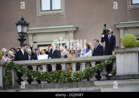 STOCKHOLM 2016-04-30 Prinzessin Takamodo von Japan, Kronprinz Frederik und Kronprinzessin Maria von Dänemark und Prinz Albert von Monaco, Prinzessin DÃ©sirÃ©e , Prinzessin Birgitta, die am Samstag, den 30. April 2016, an einer Chorfeier im Zusammenhang mit dem Geburtstag des Königs in Lejonbacken im Königlichen Palast teilnahm. Foto: Maja Suslin / TT / Code 10300 Stockfoto