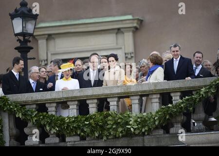 STOCKHOLM 2016-04-30 Prinzessin Takamodo von Japan, Kronprinz Frederik und Kronprinzessin Maria von Dänemark und Prinz Albert von Monaco, Prinzessin DÃ©sirÃ©e , Prinzessin Birgitta, die am Samstag, den 30. April 2016, an einer Chorfeier im Zusammenhang mit dem Geburtstag des Königs in Lejonbacken im Königlichen Palast teilnahm. Foto: Maja Suslin / TT / Code 10300 Stockfoto