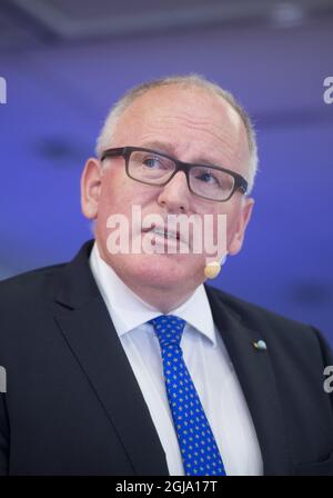 STOCKHOLM 20160602 Frans Timmermans, erster Vizepräsident der Europäischen Kommission, wird während eines Seminars über die Zukunft der EU in der Â„EuropahusetÂ“, der Vertretung der EU-Kommission in Stockholm, Schweden, am 2. Juni 2018, sprechen sehen Foto: Fredrik Sandberg / TT / Kod10080 Stockfoto