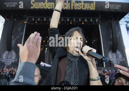 NORJE 2016-06-10 die amerikanisch-britische Rockband Foreigner tritt am 10. Juni 2016 beim Sweden Rock Music Festival in Norje, Schweden, auf. Foto: Erik Nylander / TT / Code 11540 Stockfoto