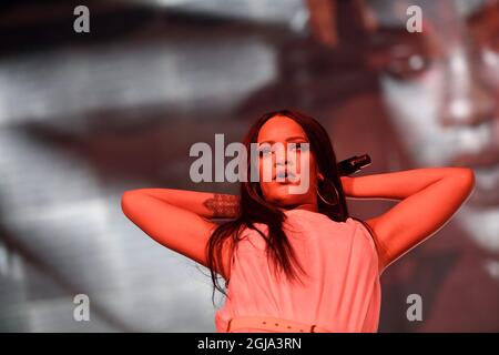 STOCKHOLM 2016-07-04 Rihanna tritt in der Tele2 Arena in Stockholm auf; Schweden 4. Juli 2016. Foto: Marcus Ericsson / TT / Kod 11470 Stockfoto