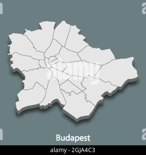 3d isometrische Karte von Budapest ist eine Stadt von Ungarn, Vektor-Illustration Stock Vektor