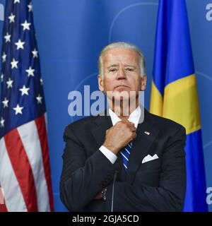 STOCKHOLM 20160825 der US-Vizepräsident Joe Biden wird während seines Besuchs in Stockholm, Schweden, am 25. August 2016 gesehen. Foto: Anders Wiklund / TT kod 10040 Stockfoto