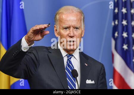 STOCKHOLM 20160825 der US-Vizepräsident Joe Biden wird während seines Besuchs in Stockholm, Schweden, am 25. August 2016 gesehen. Foto: Anders Wiklund / TT kod 10040 Stockfoto