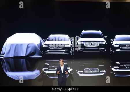 MALMO 2016-09-15 Volvo Cars CEO Hakan Samuelsson bei der Präsentation des neuen Volvo V90 Cross Country in Malmö, Schweden, 16. September 2016 Foto Bjorn Lindgren / TT / Kod 9290 Stockfoto