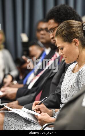 NEW YORK 20160918 Kronprinzessin Victoria während eines Treffens bei der schwedischen UN-Vertretung in New York, USA, 19. September 2016. Foto: Pontus Lundahl / TT / kod 10050 Stockfoto