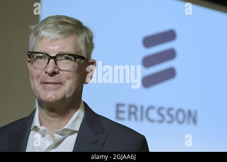 KISTA 2016-10-26 Borje Ekholm, wird während einer Pressekonferenz im Hauptsitz des Telekommunikationsgiganten EricssonÃ‚Â´s in Kista, Stockholm, Schweden, am 26. Oktober 2016 gesehen. Borje Ekholm wird ab Januar 2017 neuer CEO. Foto: Janerik Henriksson / TT kod 10010 Stockfoto