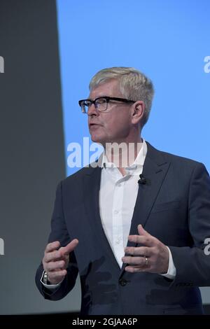 KISTA 2016-10-26 Borje Ekholm, wird während einer Pressekonferenz im Hauptsitz des Telekommunikationsgiganten EricssonÃ‚Â´s in Kista, Stockholm, Schweden, am 26. Oktober 2016 gesehen. Borje Ekholm wird ab Januar 2017 neuer CEO. Foto: Janerik Henriksson / TT kod 10010 Stockfoto