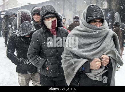 BELGRAD 2017-01-11 Flüchtlinge aus hauptsächlich Afghanistan und Pakistan in einem Flüchtlingslager in Belgrad, Serbien, 11. Januar 2017 Foto: Lars Pehrson / SVD / TT / Kod: 30152 ** OUT SWEDEN Stockfoto