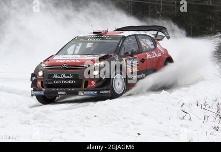 TORSBY 2017-02-11 Kris Meeke, Großbritannien, CRATOEN C3 WRC, auf SS10 während der Rallye Schweden vor Torsby in der Grafschaft Varmland, Schweden, am 11. Februar 2017. Foto: Micke Fransson / TT / ** SCHWEDEN AUS ** Stockfoto