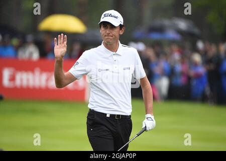 BARSEBACK 20170604 Italiens Renato Paratore auf Green 18 während des vierten Tages der Nordea Masters im Barseback Golf Club Sonntag, 4. Juni 2017 Foto: Emil Langvad / TT kod 9290 Stockfoto