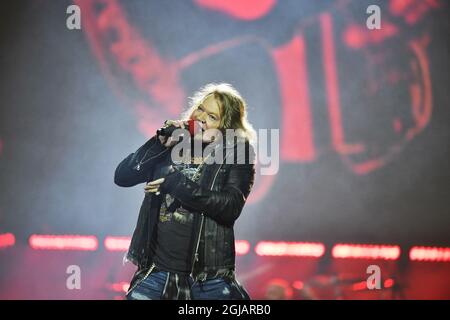 Axel Rose, Sänger der US-Rockband Guns N' Roses, tritt am 29. Juni 2017 bei einem Konzert in der Friends Arena in Stockholm, Schweden, auf. Foto: Vilhelm Stokstad / TT / Code 11370 Stockfoto