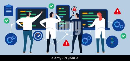 Plattformübergreifender Test von Software-Anwendungen für mehrere Geräte beschleunigt die Leistung des Codes, um Fehler zu finden Stock Vektor