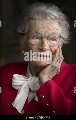 Nina Lagergren, 96 Jahre alt, geboren von Dardel, Halbschwester des schwedischen Diplomaten Raoul Wallenberg, der im Zweiten Weltkrieg verschwand. Auch Schwiegermutter des ehemaligen UN-Generalsekretärs Kofi Annan. Foto: Fredrik Funck / DN / TT / Kod: 3505 Stockfoto