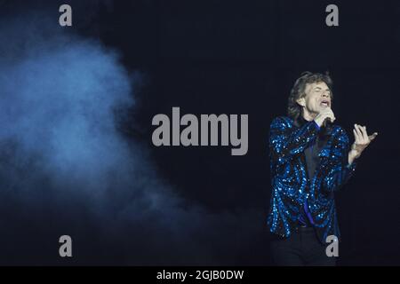 STOCKHOLM 2017-10-12 Sängerin der Band 'The Rolling Stones Mick Jagger tritt am Donnerstag, den 12. Oktober 2017, in der Friends Arena in Stockholm auf. Foto: Stina Stjernkvist / TT / kod 11610 Stockfoto