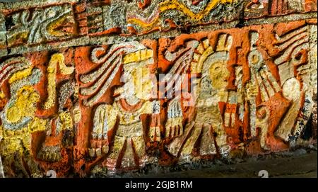 Alte aztekische Schnitzerei des Adlers. Templo Mayor Museum, Mexiko-Stadt, Mexiko. Stockfoto