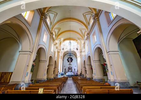 Basilika Altar Bänke Sitze Templo de San Agustin Kirche Puebla, Mexiko. Jesuitenkirche erbaut 1555 bis 1612 Stockfoto