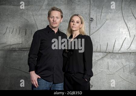 KOPENHAGEN 2017-12-06 der dänische Schauspieler Thure Lindhardt und die schwedische Schauspielerin Sofia Helin werden während eines Pressetreffens vor dem Beginn der vierten Staffel der dänisch-schwedischen TV-Serie 'Bron 4' (die Brücke) in Kopenhagen gesehen. Dänemark am Mittwoch. Foto: Johan Nilsson / TT / Kod 50090 Stockfoto