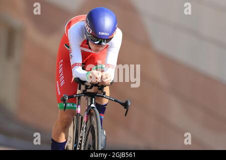 Trient, Italien. 9. September 2021; Trient, Südtirol, Italien: 2021 UEC Road European Cycling Championships, Frauen Individual Time Trials: AMIALIUSIK Alena (BLR) Credit: Action Plus Sports Images/Alamy Live News Stockfoto