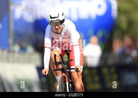 Trient, Italien. 9. September 2021; Trient, Südtirol, Italien: 2021 UEC Road European Cycling Championships, Frauen Individual Time Trials: KARASIEWICZ Karolina (POL) Credit: Action Plus Sports Images/Alamy Live News Stockfoto