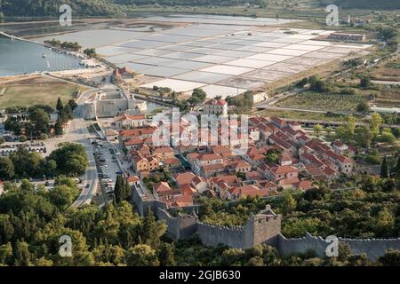 Übersicht über Ston (Pelješac, Dalmatien, Kroatien) Stockfoto