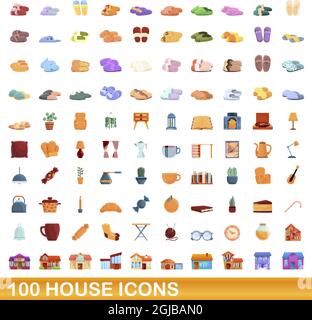 100 Haus-Icons gesetzt. Cartoon-Illustration von 100 Haus Symbole Vektor-Set isoliert auf weißem Hintergrund Stock Vektor