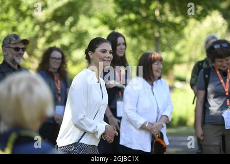 ULVO 20180525 Kronprinzessin Victoria wird am Freitag in Ulvon, Schweden, gesehen. Die Kronprinzessin ist in der Grafschaft Smaland, Schweden, für einen „Provinzspaziergang“. Foto Pontus Lundahl / TT kod 10050 Stockfoto