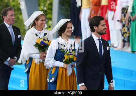 STOCKHOLM 20180606 Prinzessin Sofia, Prinz Carl Philip, Christopher O'Neill und Prinzessin Madeleine verlassen die traditionellen Nationalfeiertage in Skansen in Stockholm. Foto: Soren Andersson / TT / Code 1037 Stockfoto