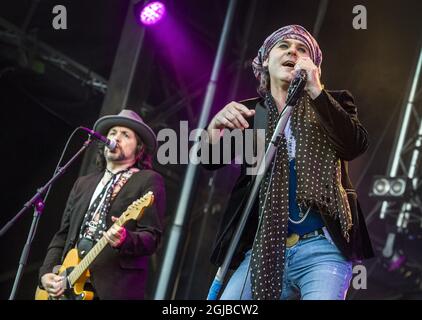 SOLVESBORG 20180606 die Quireboys treten am 06. Juni 2018 während des Sweden Rock Festivals in Norje, außerhalb von Solvesborg in Südschweden, auf. Foto: Claudio Bresciani / TT / Code 10090 Stockfoto