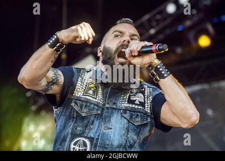 SOLVESBORG 20180607 die amerikanische Metalcore-Band Killswitch Engage tritt am 07. Juni 2018 beim Sweden Rock Festival in Norje, außerhalb von Solvesborg, in Südschweden, auf. Foto: Claudio Bresciani / TT / Code 10090 Stockfoto