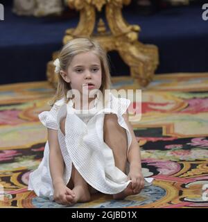 STOCKHOLM 20180608 Prinzessin Leonore in der Schlosskirche Drottningholm, Schweden am Freitag während der Taufe von Prinzessin Madeleine und Chris O’Neill’s Tochter Prinzessin Adrienne Foto: Janerik Henriksson / TT kod 10030 Stockfoto