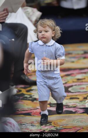 STOCKHOLM 20180608 Prinz Alexander in der Schlosskirche Drottningholm, Schweden am Freitag während der Taufe von Prinzessin Madeleine und Chris O’Neill’s Tochter Prinzessin Adrienne Foto: Jonas Ekstromer / TT kod 10030 Stockfoto