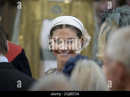 STOCKHOLM 20180608 Crown Princess Victoria in der Drottningholm Palace Church, Schweden am Freitag während der Taufe von Prinzessin Madeleine und Chris Oâ €™Neillâ™s Tochter Prinzessin Adrienne Foto: Janerik Henriksson / TT kod 10030 Stockfoto