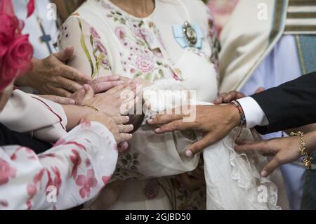 STOCKHOLM 2018-06-08 Prinzessin Madeleine mit Prinzessin Adrienne während der Taufe von Prinzessin Madeleine und Chris O’Neill's Tochter Prinzessin Adrienne Foto: Pontus Lundahl / TT / kod 10050 Stockfoto