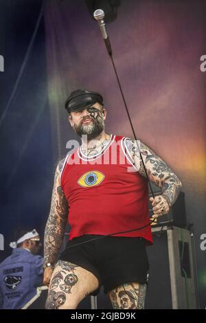 SOLVESBORG 20180608 die norwegische Band Turbonegro tritt am 08. Juni 2018 beim Sweden Rock Festival in Norje, außerhalb von Solvesborg in Südschweden, auf. Foto: Claudio Bresciani / TT / Code 10090 Stockfoto