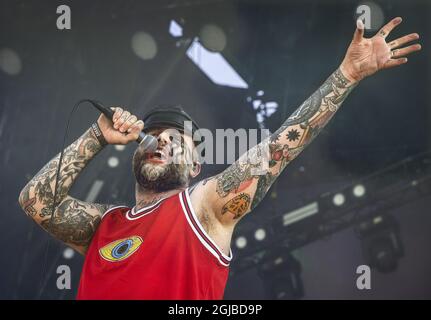 SOLVESBORG 20180608 die norwegische Band Turbonegro tritt am 08. Juni 2018 beim Sweden Rock Festival in Norje, außerhalb von Solvesborg in Südschweden, auf. Foto: Claudio Bresciani / TT / Code 10090 Stockfoto