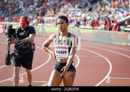 Salwa Eid Naser, Bahrain, reagiert darauf, nachdem er am 10. Juni 2018 beim IAAF Diamond League 2018-Treffen im Stockholmer Olympiastadion in Stockholm, Schweden, die 400-Meter-Veranstaltung der Frauen gewonnen hatte. Foto: Christine Olsson / TT / Code 10430 Stockfoto