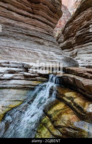 USA, Arizona. Kleiner Wasserfall im Matkatamiba Canyon, Grand Canyon National Park. Stockfoto