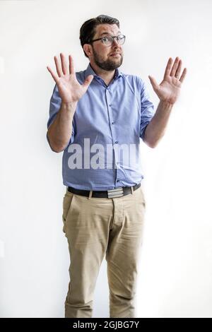 STOCKHOLM 2018-08-18 Jimmie Akesson, Vorsitzender der Schwedischen Demokraten bei einem Interview vor den Parlamentswahlen am 9. September 2018. Foto: Anna-Karin Nilsson / EXP / TT / kod 7141 ** AUS SCHWEDEN HERAUS ** Stockfoto