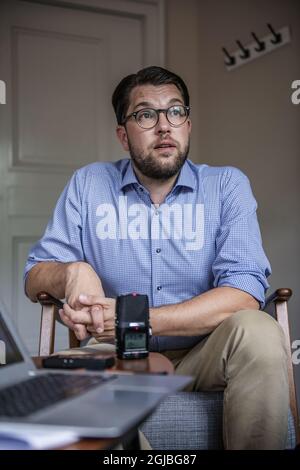 STOCKHOLM 2018-08-18 Jimmie Akesson, Vorsitzender der Schwedischen Demokraten bei einem Interview vor den Parlamentswahlen am 9. September 2018. Foto: Anna-Karin Nilsson / EXP / TT / kod 7141 ** AUS SCHWEDEN HERAUS ** Stockfoto