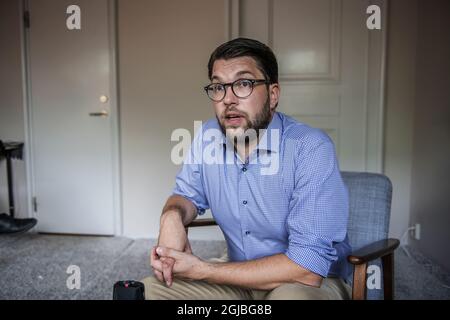 STOCKHOLM 2018-08-18 Jimmie Akesson, Vorsitzender der Schwedischen Demokraten bei einem Interview vor den Parlamentswahlen am 9. September 2018. Foto: Anna-Karin Nilsson / EXP / TT / kod 7141 ** AUS SCHWEDEN HERAUS ** Stockfoto