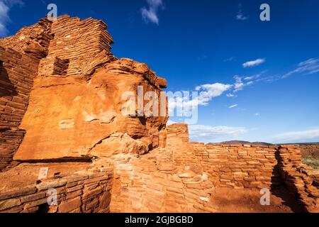 Morgenlicht auf den Wupatki Ruinen, Wupatki National Monument, Arizona. (Nur Für Redaktionelle Zwecke) Stockfoto