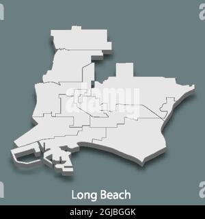 isometrische 3D-Karte von Long Beach ist eine Stadt der Vereinigten Staaten, Vektordarstellung Stock Vektor